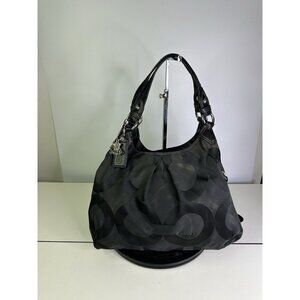 Coach Maggie Op-Art Black & Canvas & Leather Hobo Bag Purse Handbag 13894